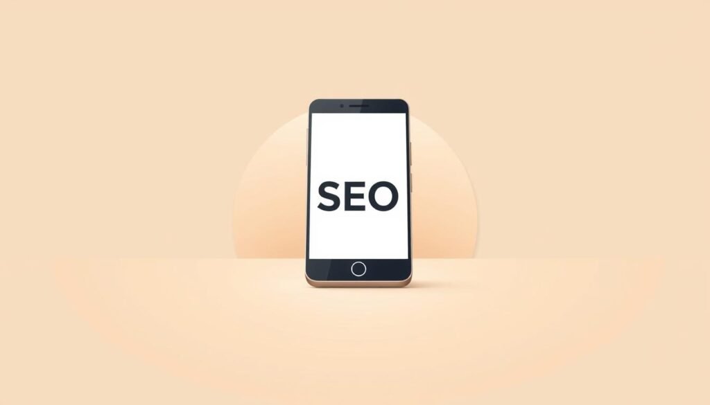 A modern, minimalist illustration of a smartphone representing mobile optimization for local search engine optimization (SEO) in Folsom, California. The device is rendered in crisp detail, placed centrally against a clean, gradient background in calming earth tones. Elegant geometric shapes and patterns suggest the technical aspects of mobile SEO, while muted colors and a serene atmosphere convey professionalism and expertise. The composition emphasizes simplicity and clarity, reflecting the importance of optimizing Folsom businesses' online presence for mobile users seeking local services.
