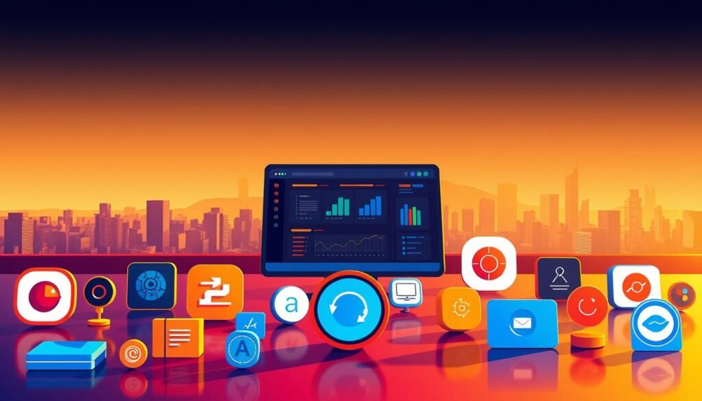 A vibrant and informative overview of nulled SEO tools, captured in a sleek and modern digital illustration. The foreground features an array of software icons, each representing a powerful tool for boosting online visibility and rankings. The middle ground showcases a stylized dashboard or interface, hinting at the user-friendly experience these tools provide. The background depicts a serene, minimalist cityscape, symbolizing the digital landscape these tools navigate. Warm, directional lighting casts subtle shadows, adding depth and dimension to the scene. The overall composition conveys a sense of efficiency, innovation, and the transformative potential of these nulled SEO tools.