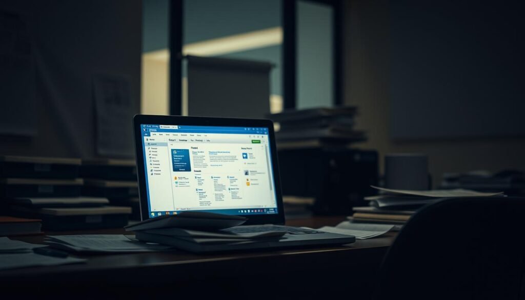 A dimly lit office workspace, with a desk showcasing a laptop displaying the Project for the Web interface. Atop the desk, various organizational documents and project files are scattered, hinting at the limitations of the web-based project management tool. The background is slightly blurred, emphasizing the focus on the workspace and the challenges it presents. The lighting is warm and muted, creating a contemplative atmosphere, as if the viewer is considering the constraints of the software. The overall composition suggests the need to upgrade to a more robust project management solution. A dimly lit office workspace, with a desk showcasing a laptop displaying the Project for the Web interface. Atop the desk, various organizational documents and project files are scattered, hinting at the limitations of the web-based project management tool. The background is slightly blurred, emphasizing the focus on the workspace and the challenges it presents. The lighting is warm and muted, creating a contemplative atmosphere, as if the viewer is considering the constraints of the software. The overall composition suggests the need to upgrade to a more robust project management solution.