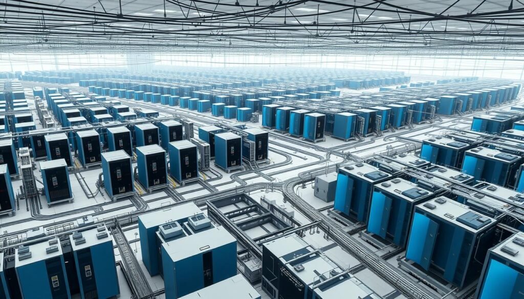 A sprawling data center landscape, with rows of sleek, modern server towers nestled amid a grid of interconnected structures. The striking azure hues of the buildings and infrastructure stand in contrast to the muted grays and whites of the surrounding environment, creating a sense of technological sophistication and high-performance computing. Overhead, a network of cables and conduits crisscross the scene, connecting the various components and highlighting the intricate, redundant nature of the Azure Availability Zones. Soft, diffused lighting bathes the entire scene, creating an atmosphere of efficiency and reliability. The perspective is slightly elevated, allowing the viewer to take in the full scope of the Azure Availability Zones, with their emphasis on fault tolerance, data resilience, and uninterrupted service. The overall impression is one of a powerful, highly-resilient cloud infrastructure, ready to support the most demanding workloads. A sprawling data center landscape, with rows of sleek, modern server towers nestled amid a grid of interconnected structures. The striking azure hues of the buildings and infrastructure stand in contrast to the muted grays and whites of the surrounding environment, creating a sense of technological sophistication and high-performance computing. Overhead, a network of cables and conduits crisscross the scene, connecting the various components and highlighting the intricate, redundant nature of the Azure Availability Zones. Soft, diffused lighting bathes the entire scene, creating an atmosphere of efficiency and reliability. The perspective is slightly elevated, allowing the viewer to take in the full scope of the Azure Availability Zones, with their emphasis on fault tolerance, data resilience, and uninterrupted service. The overall impression is one of a powerful, highly-resilient cloud infrastructure, ready to support the most demanding workloads.