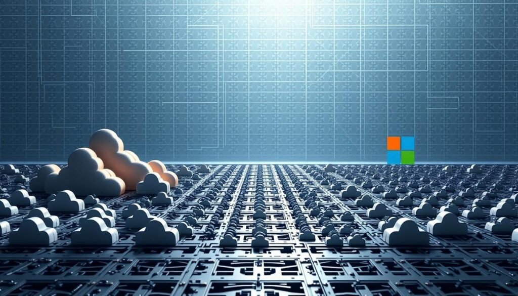 A vast, metallic landscape depicting the contrasting architectures of AWS regions and Azure availability zones. In the foreground, towering cloud icons symbolize the robust regional infrastructure of AWS, while in the middle ground, a grid of Azure availability zone symbols emphasizes the distributed resilience of Microsoft's cloud network. The background features a subtle, gridded pattern representing the interconnected global network, casting a cool, technical glow over the scene. The composition is sharp, with dramatic lighting and a slightly tilted camera angle to convey the dynamic tension between these two leading cloud computing platforms. A vast, metallic landscape depicting the contrasting architectures of AWS regions and Azure availability zones. In the foreground, towering cloud icons symbolize the robust regional infrastructure of AWS, while in the middle ground, a grid of Azure availability zone symbols emphasizes the distributed resilience of Microsoft's cloud network. The background features a subtle, gridded pattern representing the interconnected global network, casting a cool, technical glow over the scene. The composition is sharp, with dramatic lighting and a slightly tilted camera angle to convey the dynamic tension between these two leading cloud computing platforms.