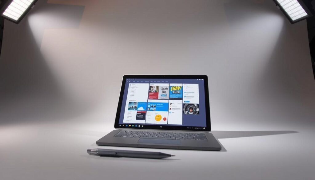 A well-lit studio scene showcasing a Surface Pro device, a Surface Pen, and various note-taking apps on the display. The device is positioned prominently in the foreground, with the Pen resting next to it. The background features a clean, minimalist set design with soft, directional lighting creating depth and highlighting the subject. The scene conveys a sense of professionalism and attention to detail, capturing the essence of the "Surface Pro Features for Enhanced Note-Taking" section. The focus is on the Surface Pen and its integration with the device, demonstrating the capabilities for handwritten note-taking. A well-lit studio scene showcasing a Surface Pro device, a Surface Pen, and various note-taking apps on the display. The device is positioned prominently in the foreground, with the Pen resting next to it. The background features a clean, minimalist set design with soft, directional lighting creating depth and highlighting the subject. The scene conveys a sense of professionalism and attention to detail, capturing the essence of the "Surface Pro Features for Enhanced Note-Taking" section. The focus is on the Surface Pen and its integration with the device, demonstrating the capabilities for handwritten note-taking.