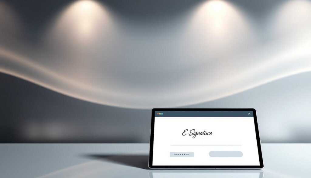 Elegant digital signature compliance requirements, displayed on a sleek modern interface. In the foreground, a clean minimalist form with interactive input fields and an eSignature panel. Surrounding this, a polished background of smooth gradients and subtle geometric patterns, conveying a sense of professionalism and security. Soft, directional lighting illuminates the scene, creating depth and highlights the key components. The overall mood is one of sophistication and trustworthiness, reflecting the gravity of the legally binding digital signature process. Elegant digital signature compliance requirements, displayed on a sleek modern interface. In the foreground, a clean minimalist form with interactive input fields and an eSignature panel. Surrounding this, a polished background of smooth gradients and subtle geometric patterns, conveying a sense of professionalism and security. Soft, directional lighting illuminates the scene, creating depth and highlights the key components. The overall mood is one of sophistication and trustworthiness, reflecting the gravity of the legally binding digital signature process.