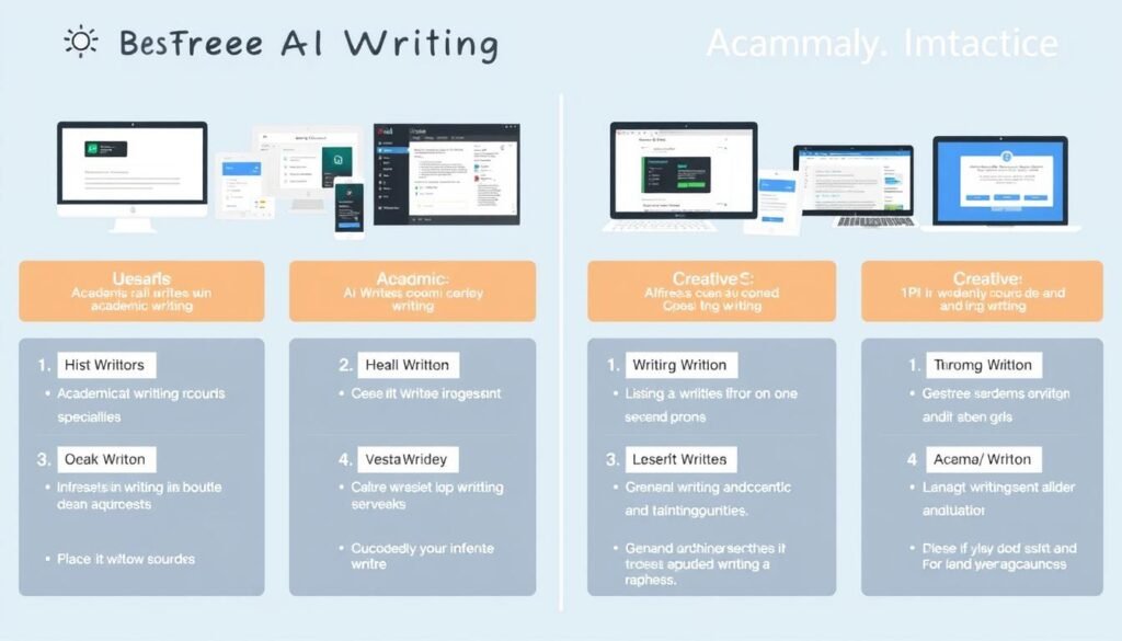 A comparison of different AI writing tools showing their various features and capabilities