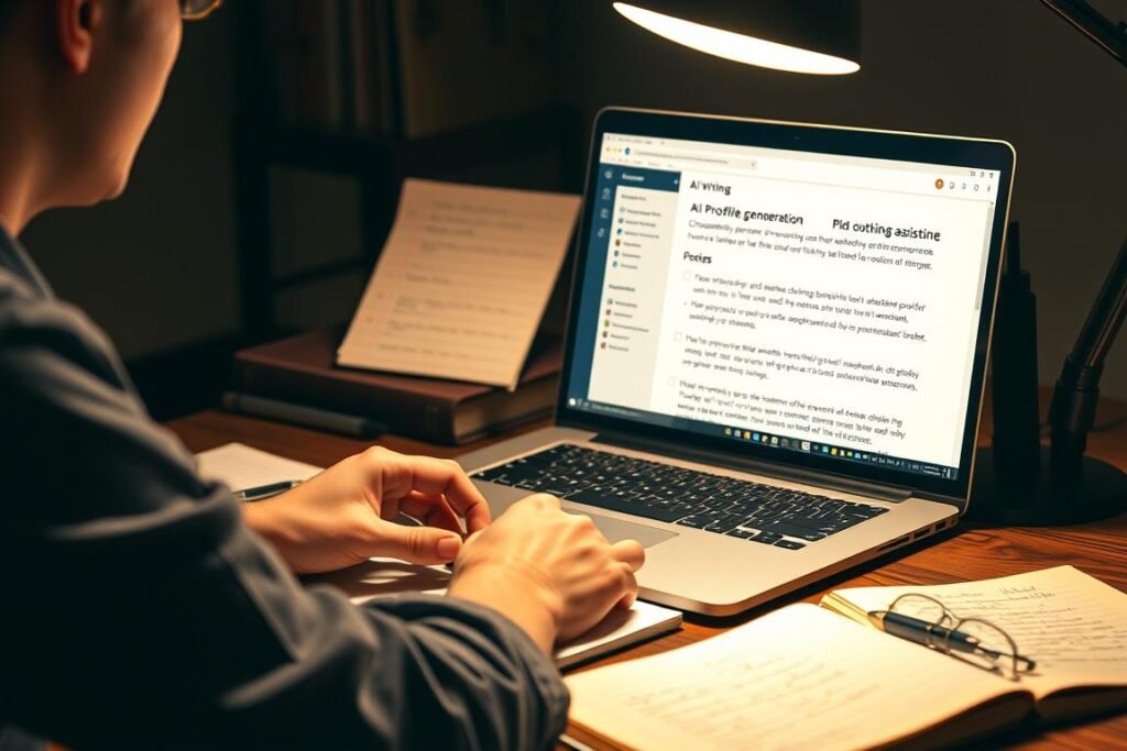 A novelist using AI writing tools to develop character profiles and plot outlines