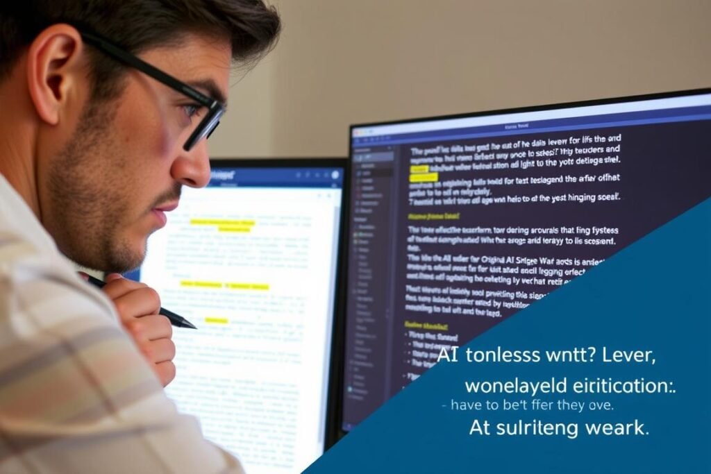 A person carefully reviewing and editing AI-generated content
