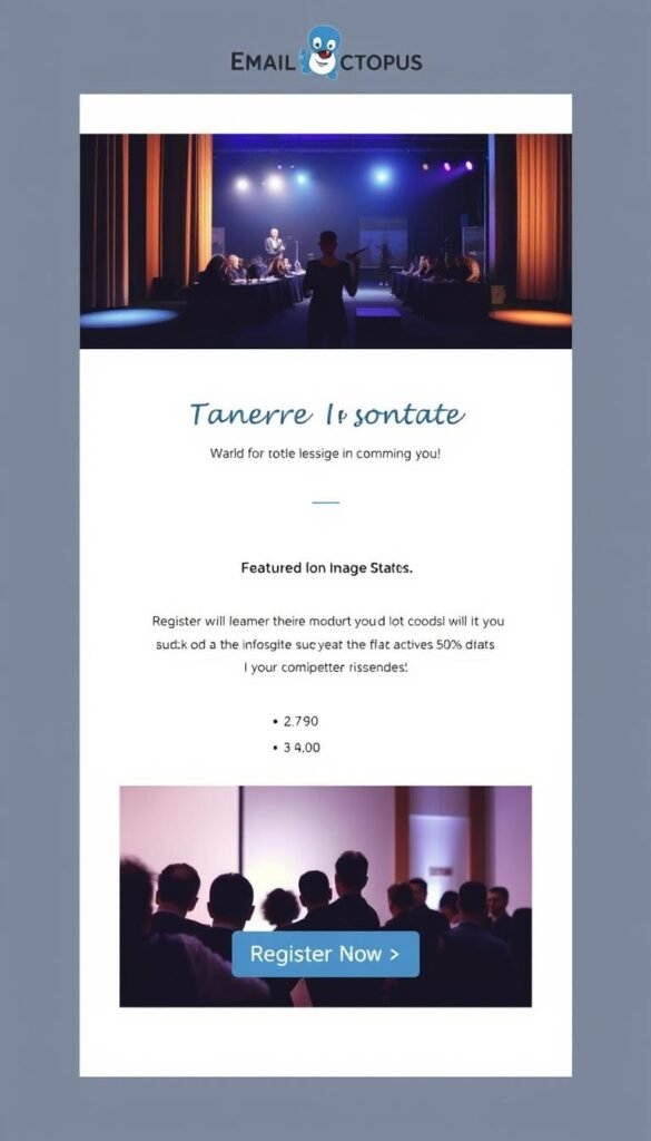A simple event invitation template from EmailOctopus showing basic design elements for announcements