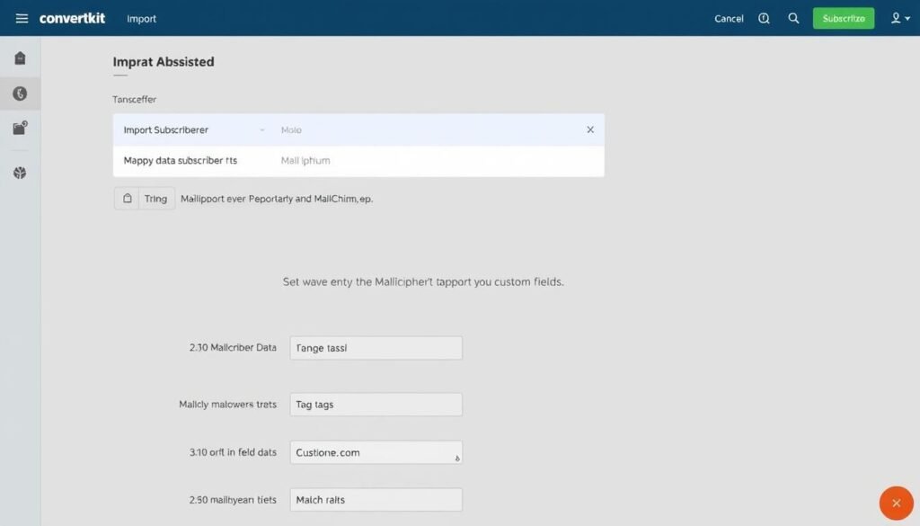 ConvertKit's migration assistant interface showing Mailchimp import