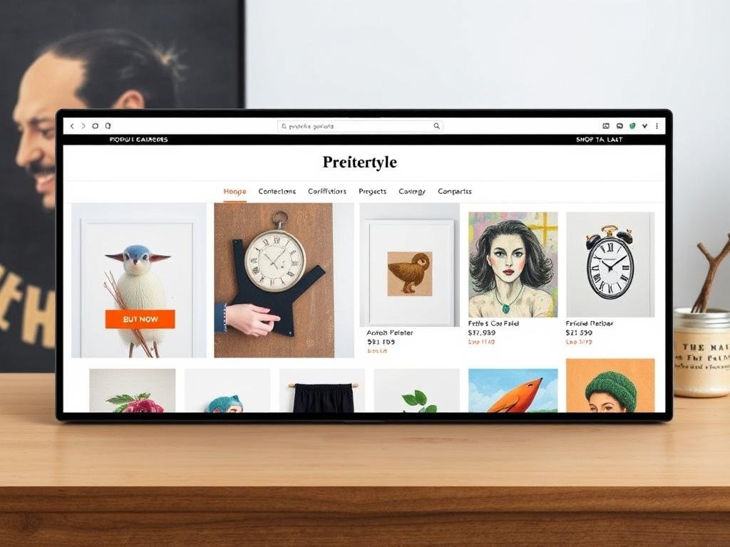 Example of an artist's online store built with Shopify showing product gallery