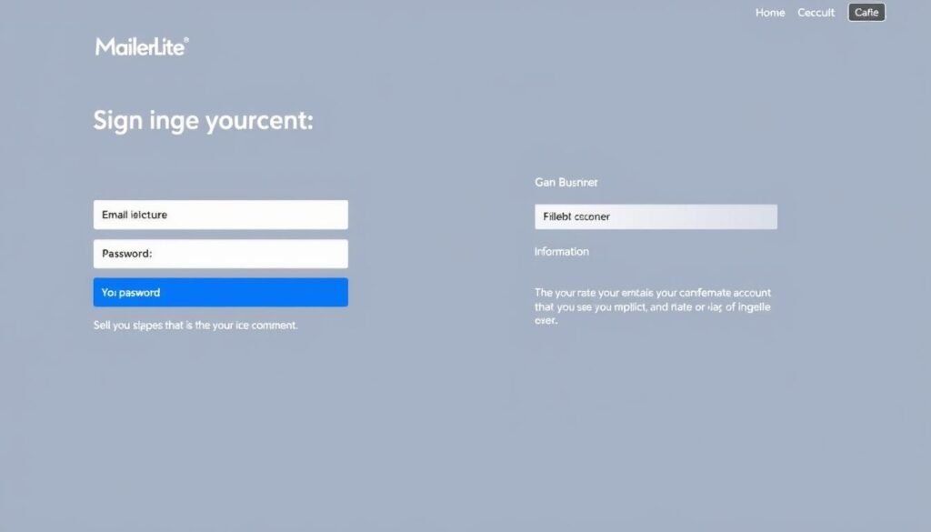 MailerLite signup page showing the account creation form for new users