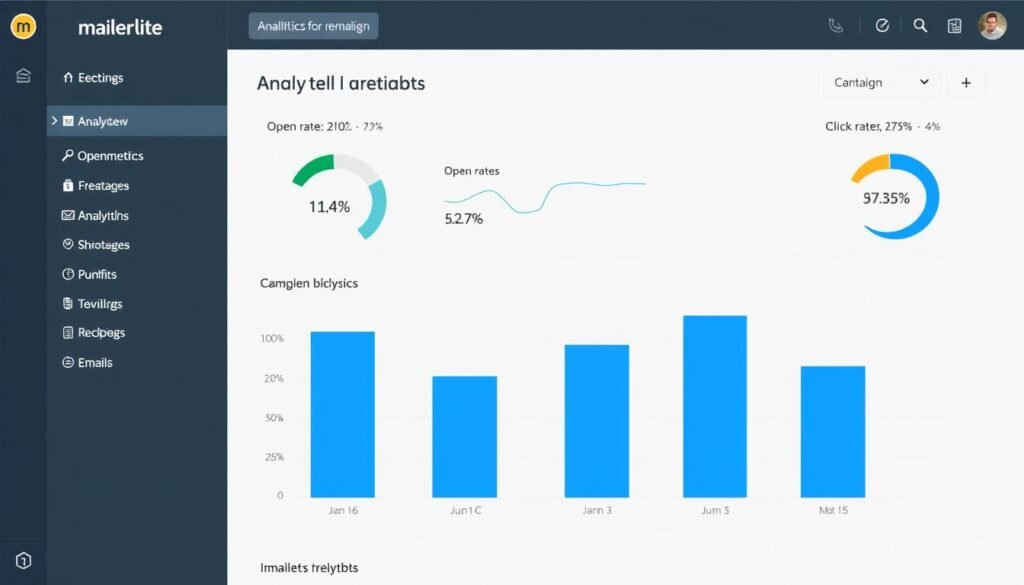 MailerLite's analytics dashboard showing email performance metrics for a campaign
