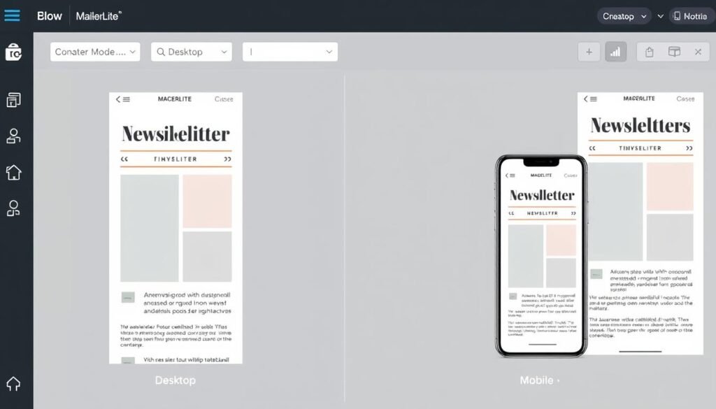 MailerLite's preview mode showing how a newsletter appears on desktop and mobile devices