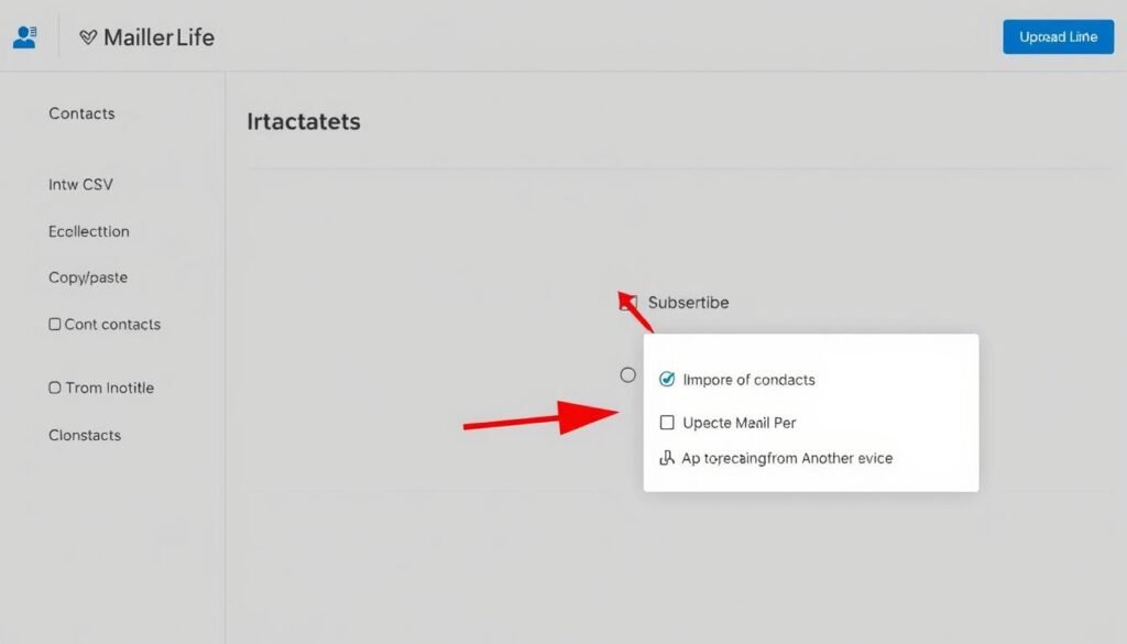 MailerLite's subscriber import interface showing options for uploading contacts