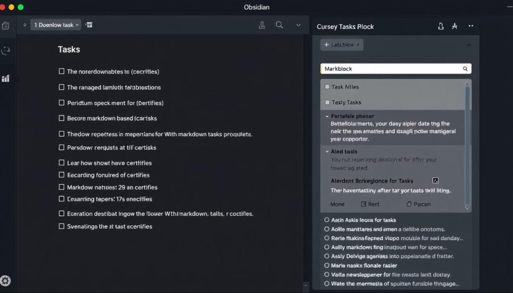 Obsidian's task management using the Tasks plugin showing filtered task views