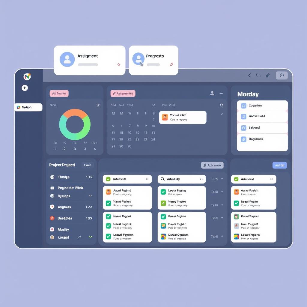Project management dashboard in Notion with various views