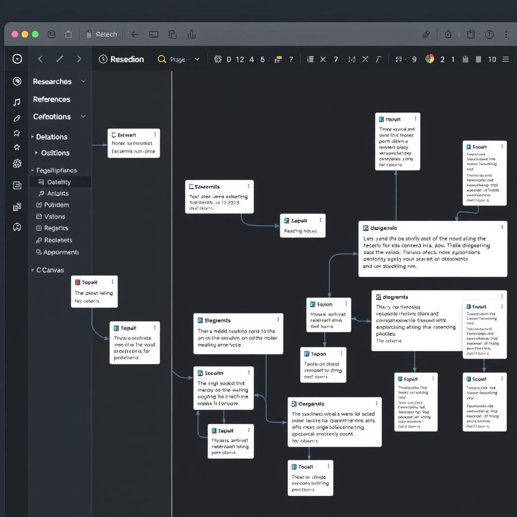 Research workflow in Obsidian with connected notes and references