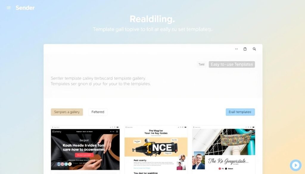 Sender's email marketing platform interface showing its template gallery and easy-to-use features for beginners Sender's email marketing platform interface showing its template gallery and easy-to-use features for beginners