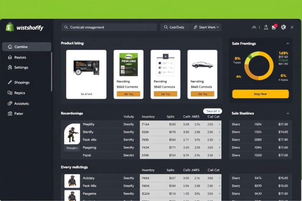Shopify dashboard showing product management interface