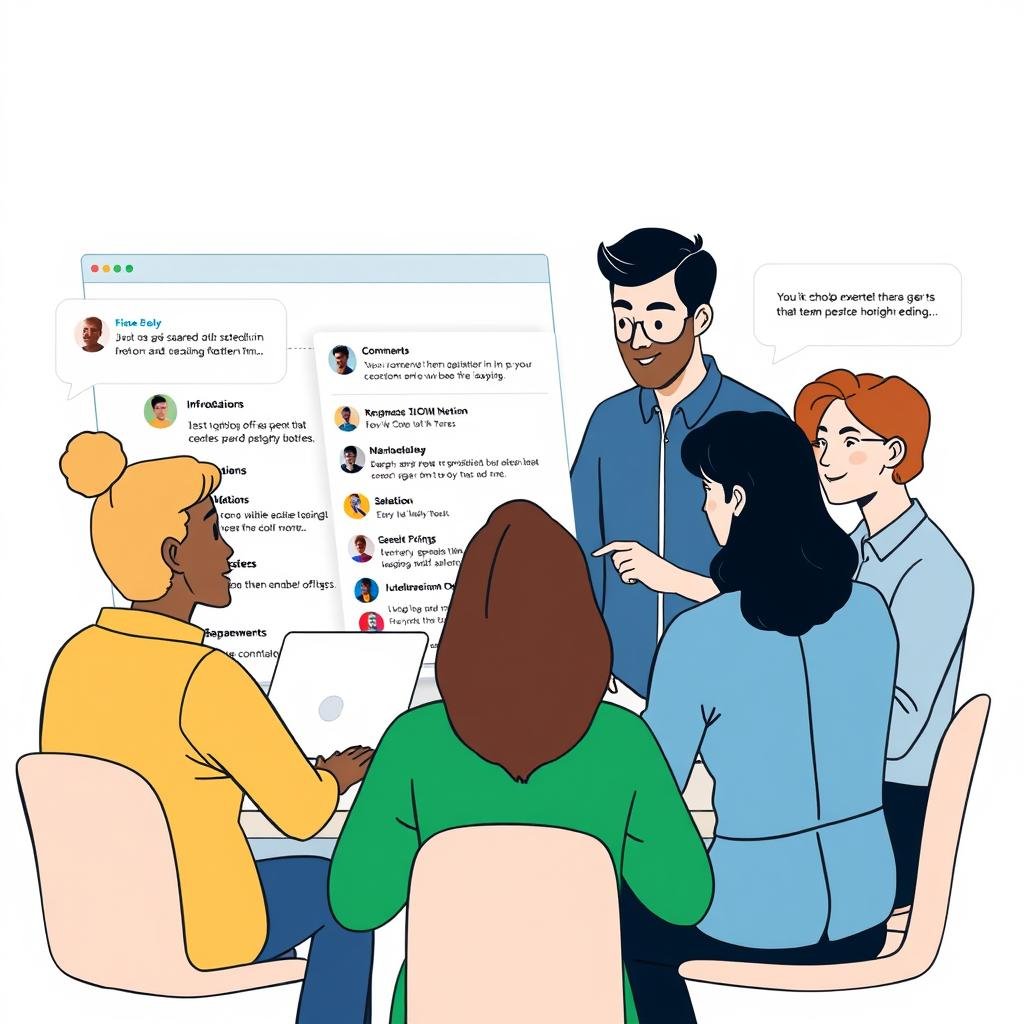 Team members collaborating on a Notion document