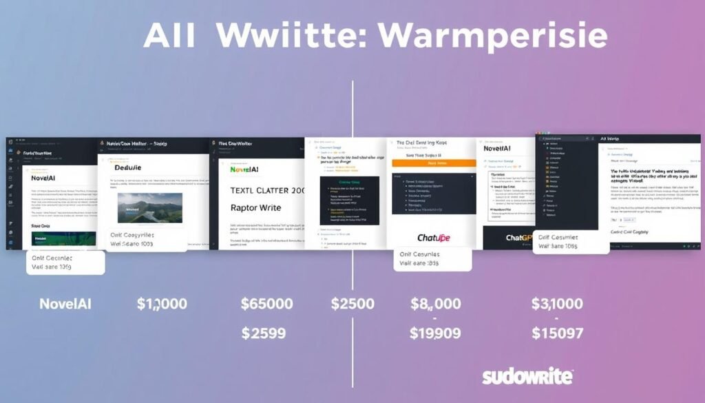 Visual comparison of different AI writing tools showing their interfaces side by side Visual comparison of different AI writing tools showing their interfaces side by side