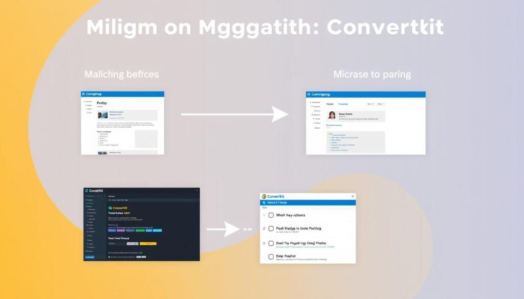 Visual guide showing the migration process from Mailchimp to ConvertKit