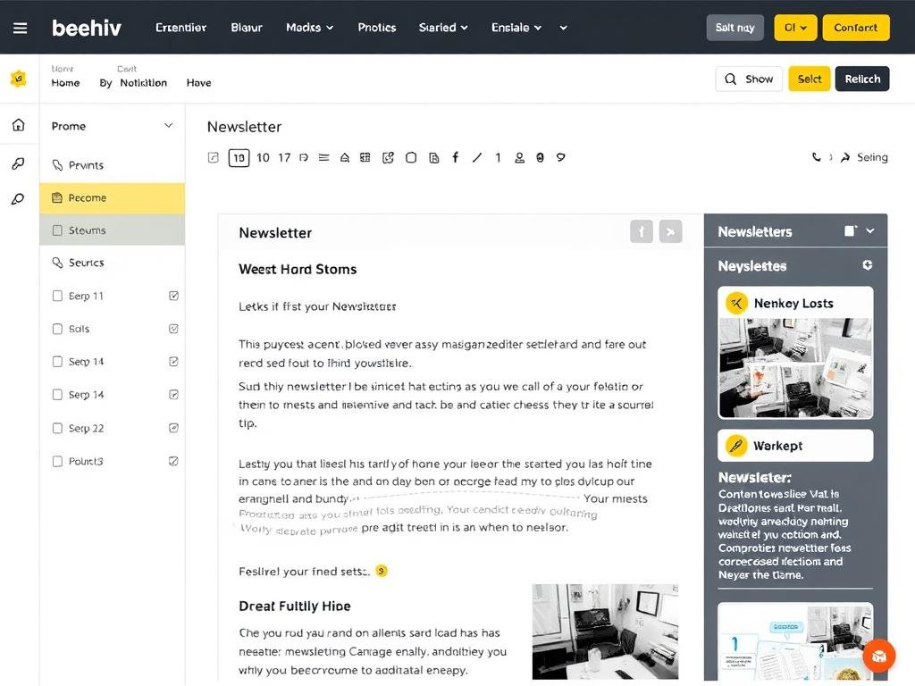 beehiiv's newsletter editor interface with content blocks
